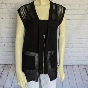 Tracy Reese sleeveless linen cardigan black M NWT